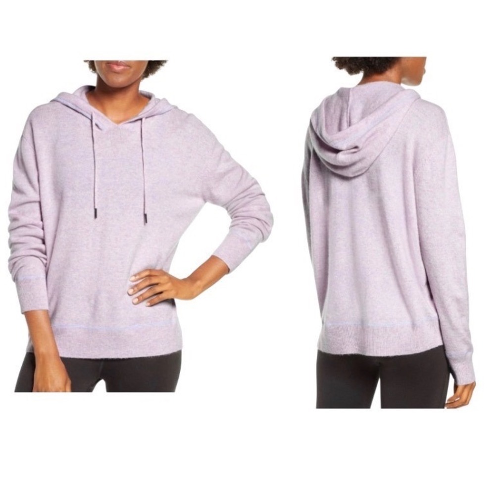 Zella Wool/Cashmere Blend Pullover Hooded Sweater Lavender Purple S‎
